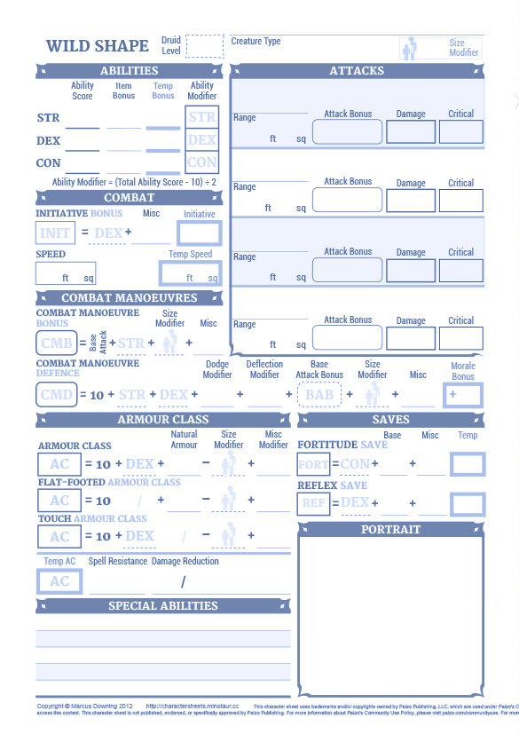 pathfinder rpg character sheet printable